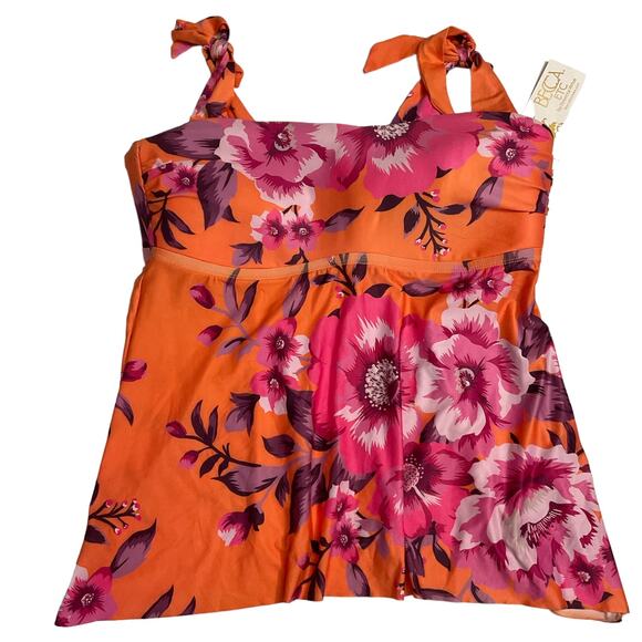 Becca Womens In Full Bloom Printed Tankini Swim Top Orange Multi Size 0X (14/16) - Picture 5 of 5